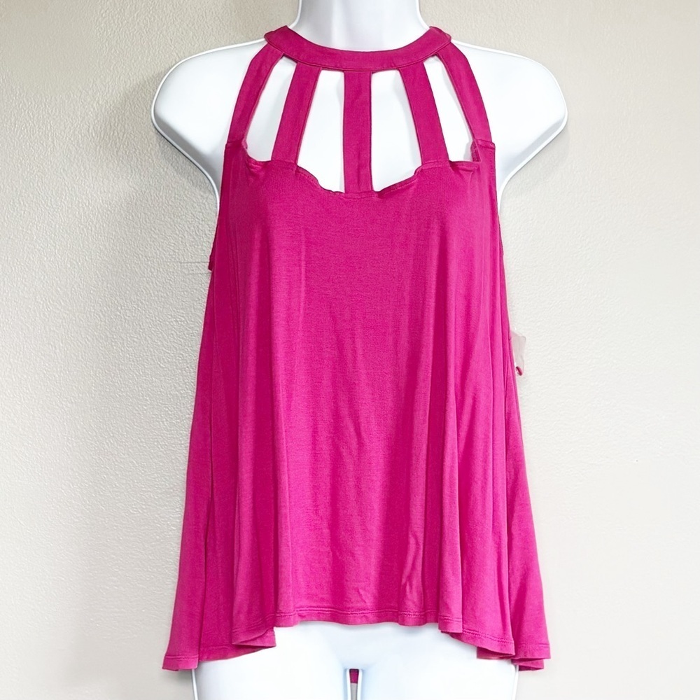 New York & Company Blouse Cut Out Halter Relaxed Fit Tank Top Medium Pink